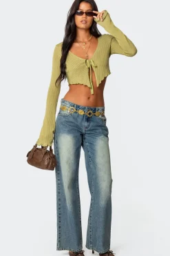 Bekkah Ribbed Knit Tie Front Top