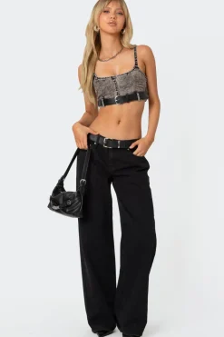Belted Denim Crop Top