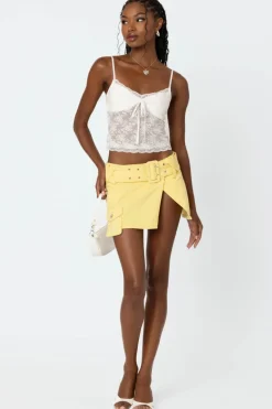Belted Denim Wrap Mini Skirt