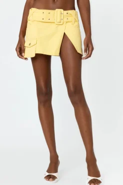 Belted Denim Wrap Mini Skirt
