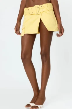 Belted Denim Wrap Mini Skirt