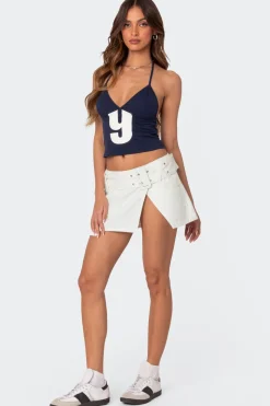 Belted Denim Wrap Mini Skirt