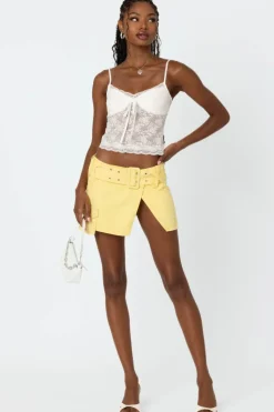 Belted Denim Wrap Mini Skirt