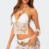 Bess Open Back Sheer Lace Top