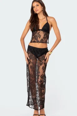 Bess Open Back Sheer Lace Top