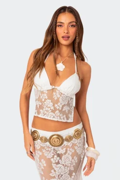 Bess Open Back Sheer Lace Top