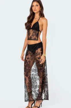 Bess Open Back Sheer Lace Top