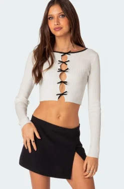 Billy Bow Cut Out Ribbed Crop Top