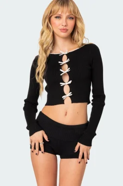 Billy Bow Cut Out Ribbed Crop Top