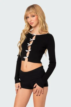 Billy Bow Cut Out Ribbed Crop Top