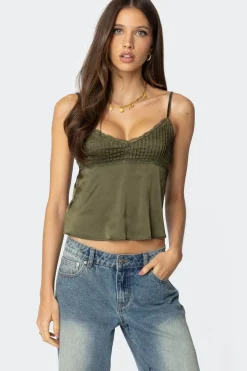 Blanca Satin Lace Trim Tank Top