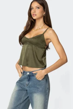 Blanca Satin Lace Trim Tank Top