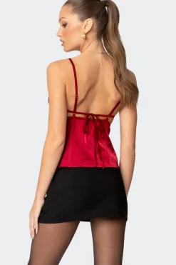 Blanca Satin Lace Trim Tank Top