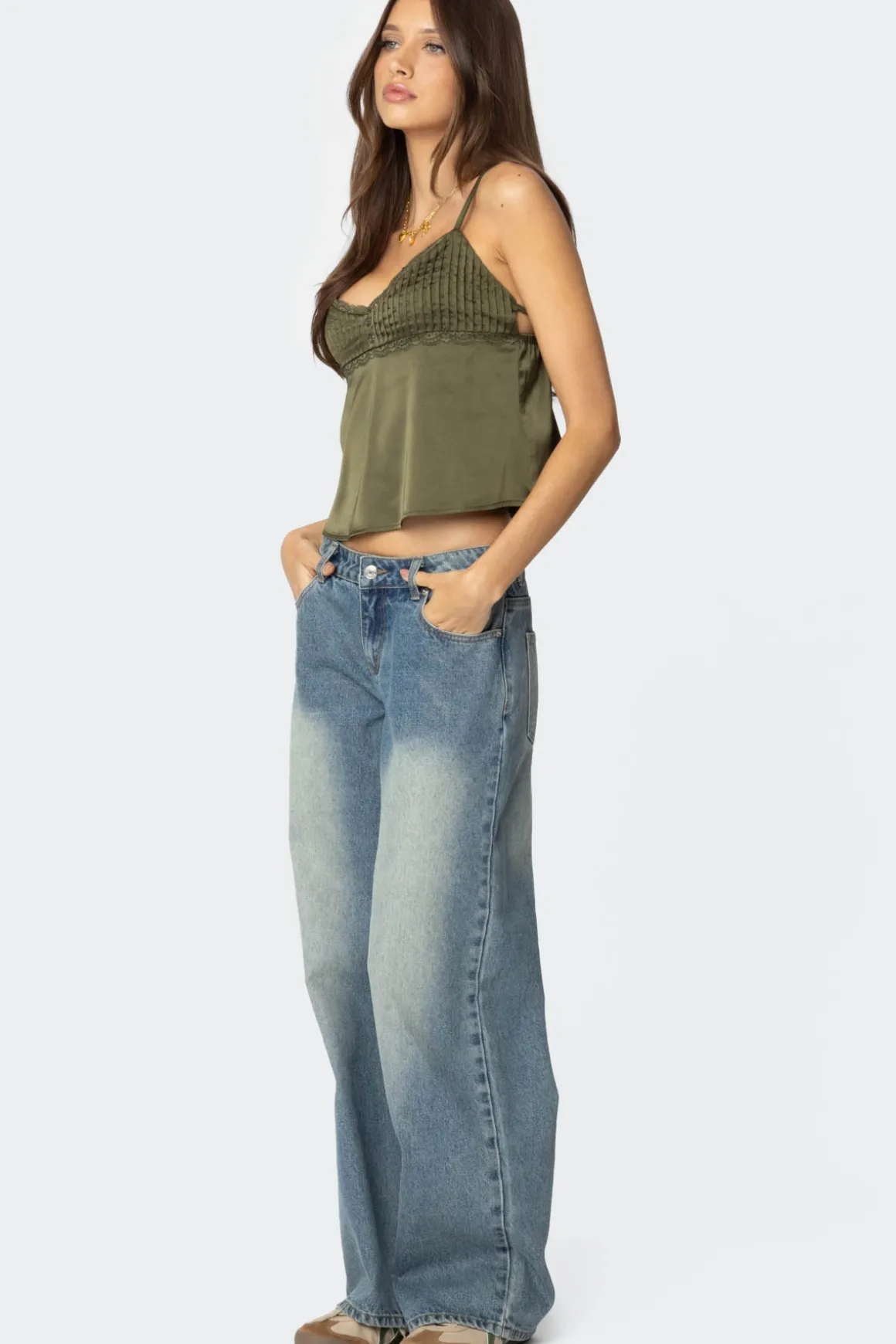 Blanca Satin Lace Trim Tank Top