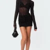 Bling Rhinestone Sheer Mesh Bodysuit