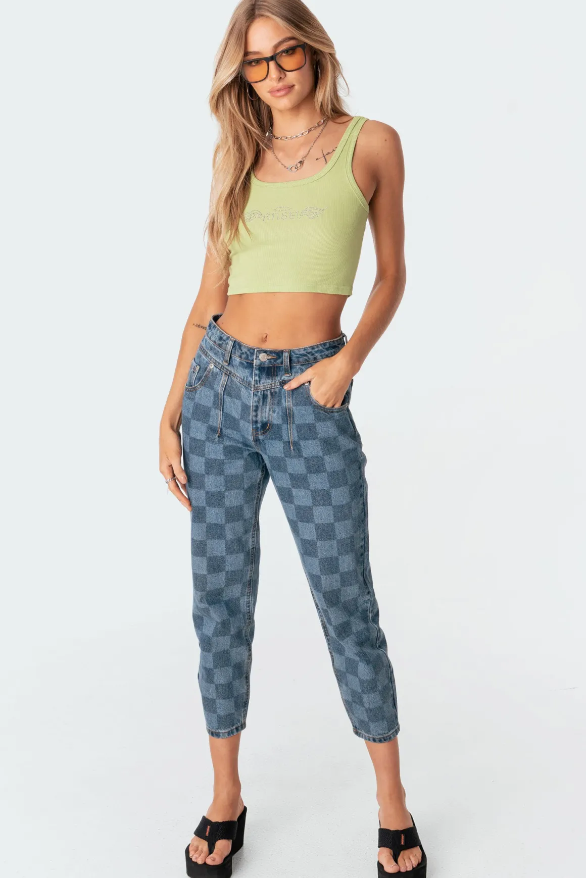 Blue Check Jeans