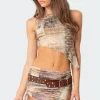 Boa Mesh Asymmetric Printed Top