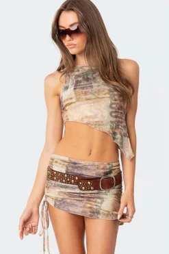 Boa Mesh Asymmetric Printed Top