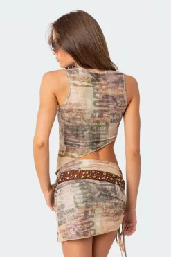 Boa Mesh Asymmetric Printed Top