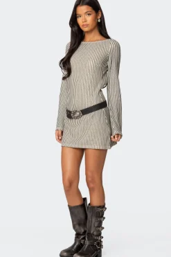 Boat Neck Crochet Mini Dress