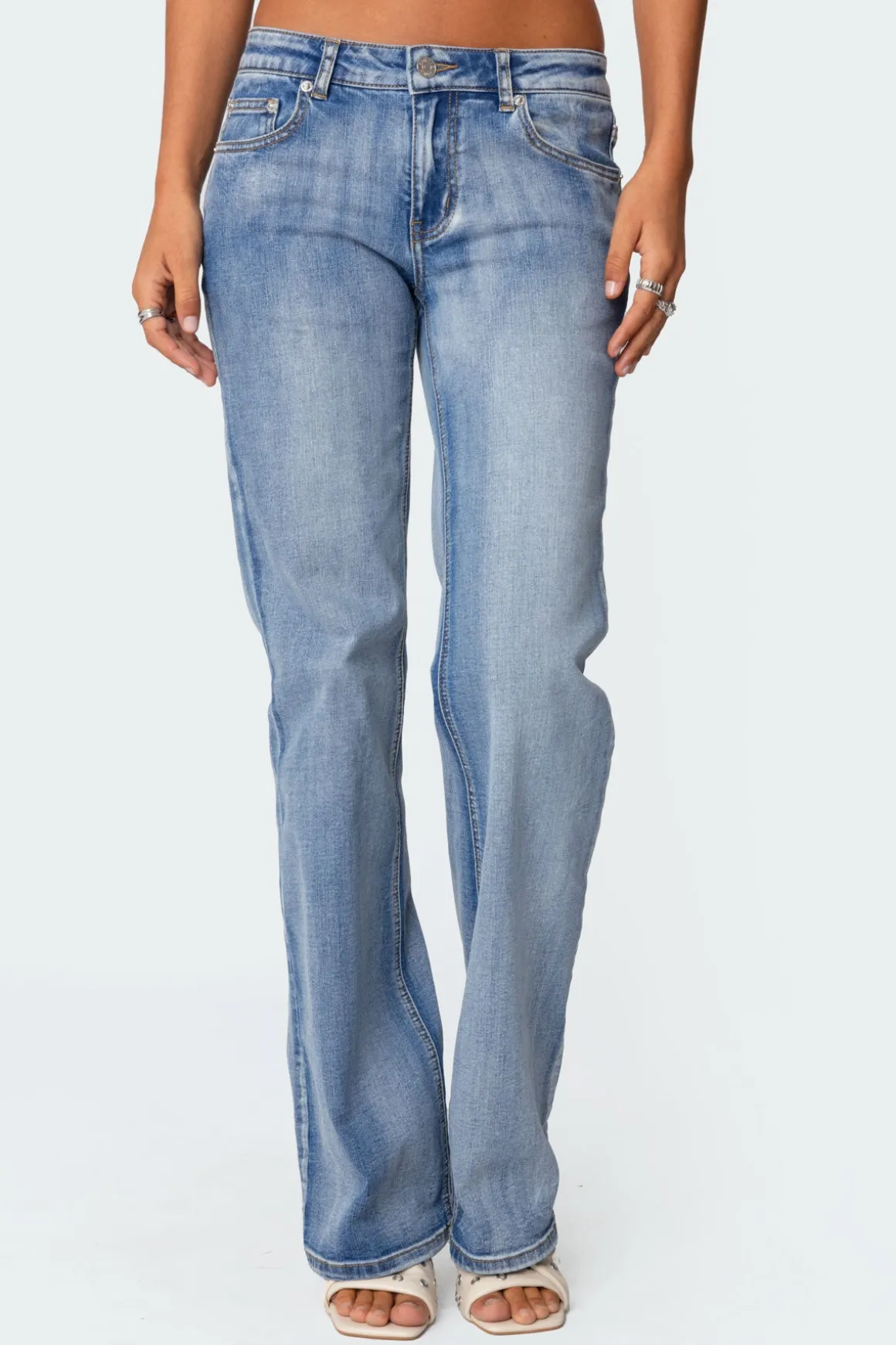 Boot Cut Washed Low Rise Jeans