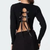 Bow Back Cropped Cable Knit Sweater