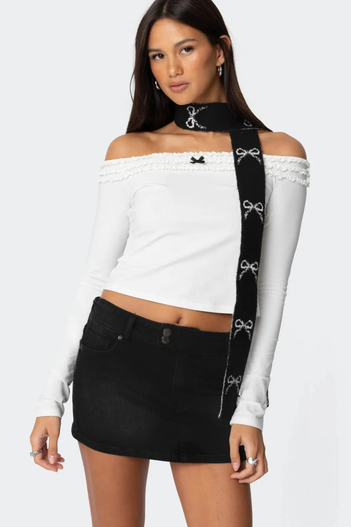 Bow Knit Skinny Scarf