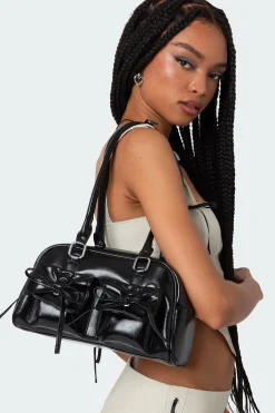 Bow Pocket Faux Leather Shoulder Bag