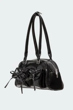 Bow Pocket Faux Leather Shoulder Bag