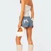 Bow Pocket Washed Denim Shorts