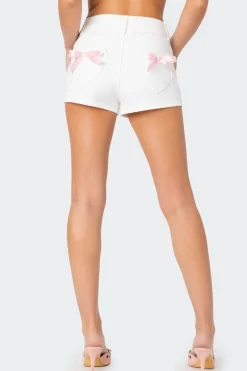 Bow Pocket Washed Denim Shorts