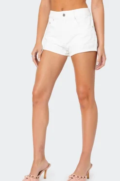 Bow Pocket Washed Denim Shorts