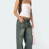 Bow Slitted Vintage Washed Jeans
