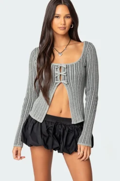 Bowtie Split Front Knit Top