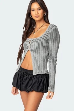 Bowtie Split Front Knit Top