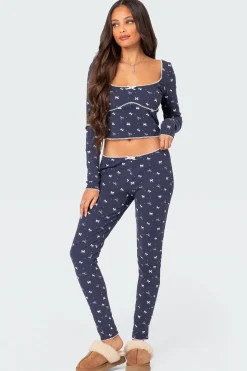 Bradley Bow Print Ribbed Pajama Leggings