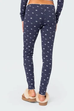 Bradley Bow Print Ribbed Pajama Leggings