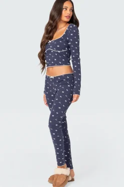 Bradley Bow Print Ribbed Pajama Leggings