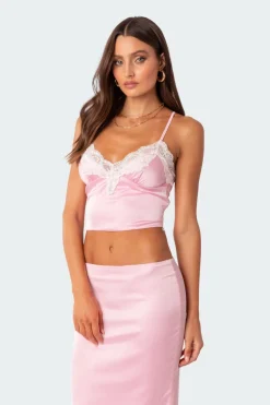 Brandi Lace Trim Satin Tank Top
