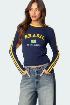 Brasil Embroidered Long Sleeve T Shirt