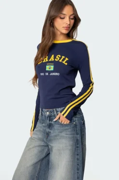Brasil Embroidered Long Sleeve T Shirt