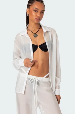 Breezy Oversized Sheer Button Up Shirt