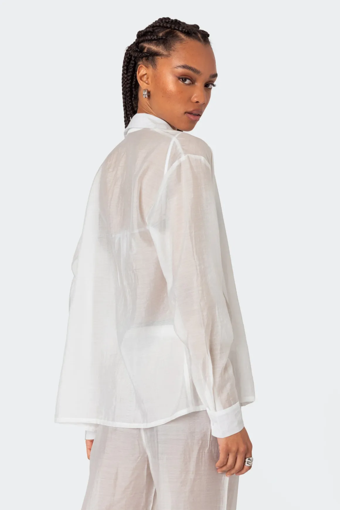Breezy Oversized Sheer Button Up Shirt