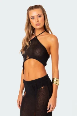 Britt Distressed Asymmetric Knit Top