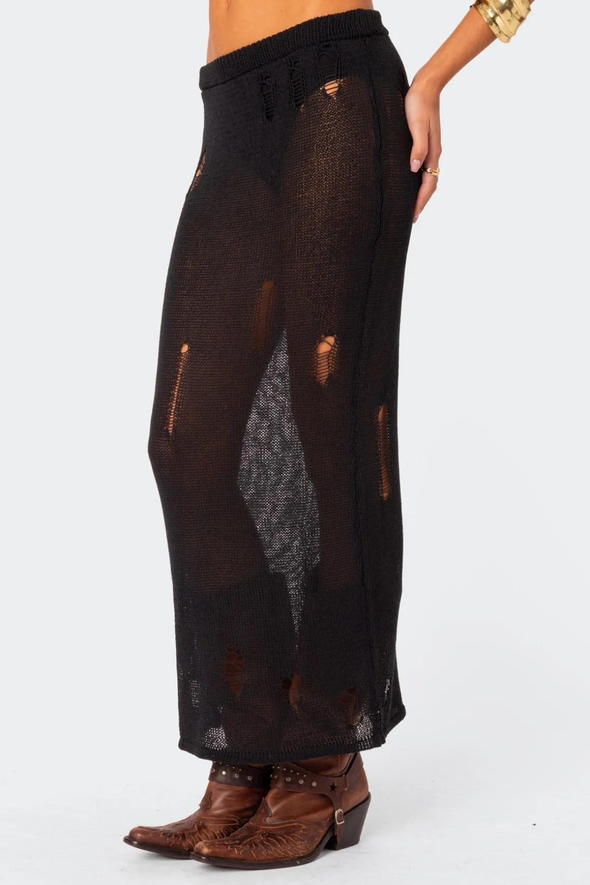 Britt Distressed Knit Maxi Skirt