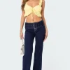 Buckle Belt Washed Flared Jeans