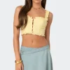 Button Front Cropped Eyelet Corset