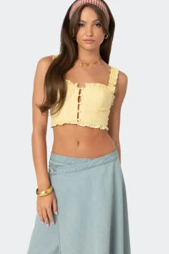 Button Front Cropped Eyelet Corset