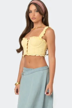 Button Front Cropped Eyelet Corset