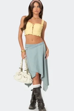 Button Front Cropped Eyelet Corset